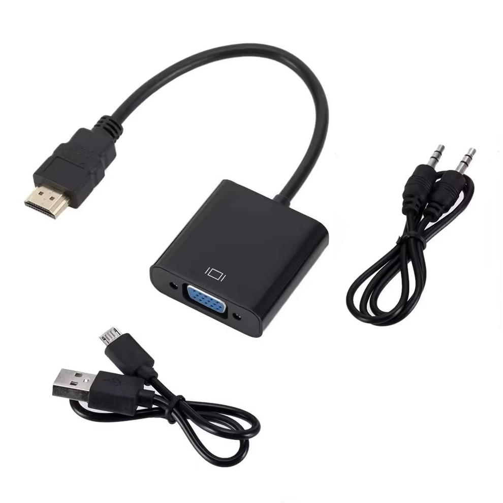 Conversor HDMI a VGA 1080p, con cable de audio y energía (usb)