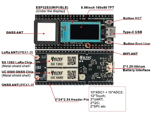 heltec esp32 s3 lora tracker componentes sx1262 gps pantalla tft