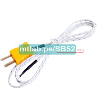 Sensor de temperatura tipo K superficial (puntual) /termopar, 1 metro de cable con terminal tipo enchufe amarillo ("+" y "-" marcados). Rango de medición de -20 a 500Cº