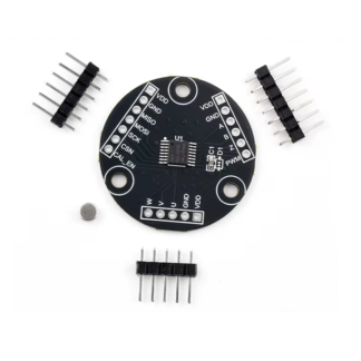 Módulo encoder magnético MT6826S con PCB circular, imán y pines incluidos.