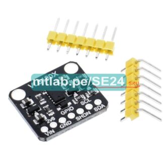 VL6180X (ToF, tiempo de vuelo), Sensor de distancia emite laser invisible. Rango de 5 mm a 100 mm de distancia de alcance. I2C. Alimentación de 3 a 5V.