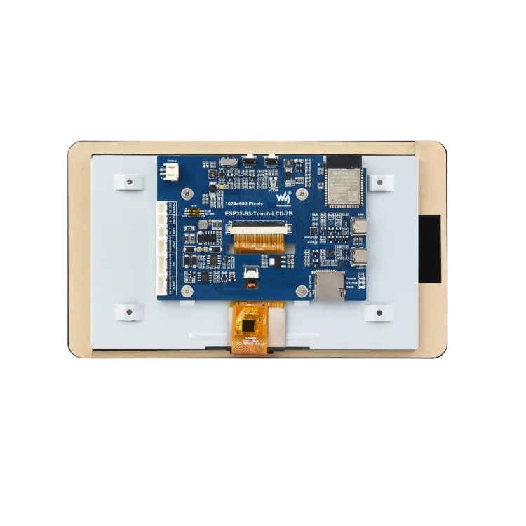 Vista posterior de la pantalla táctil ESP32-S3 con módulo ESP32-S3-WROOM-1-N16R8 y conectores HY2.0