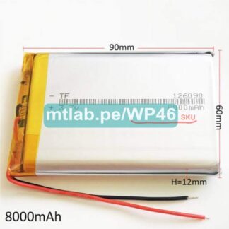 Batería recargable polimero LIPO 3.7V 8000mAh, Modelo: 126090 , aprox. 12x60x90mm. Tensión de carga 4.2V.